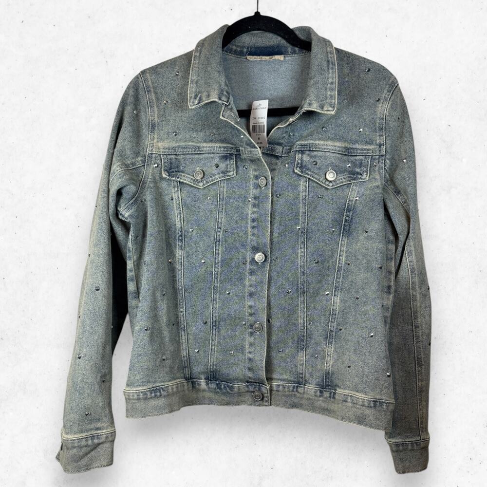 My Danielle Bling Stud Jean Jacket Studded Light Wash Denim Size M NWT